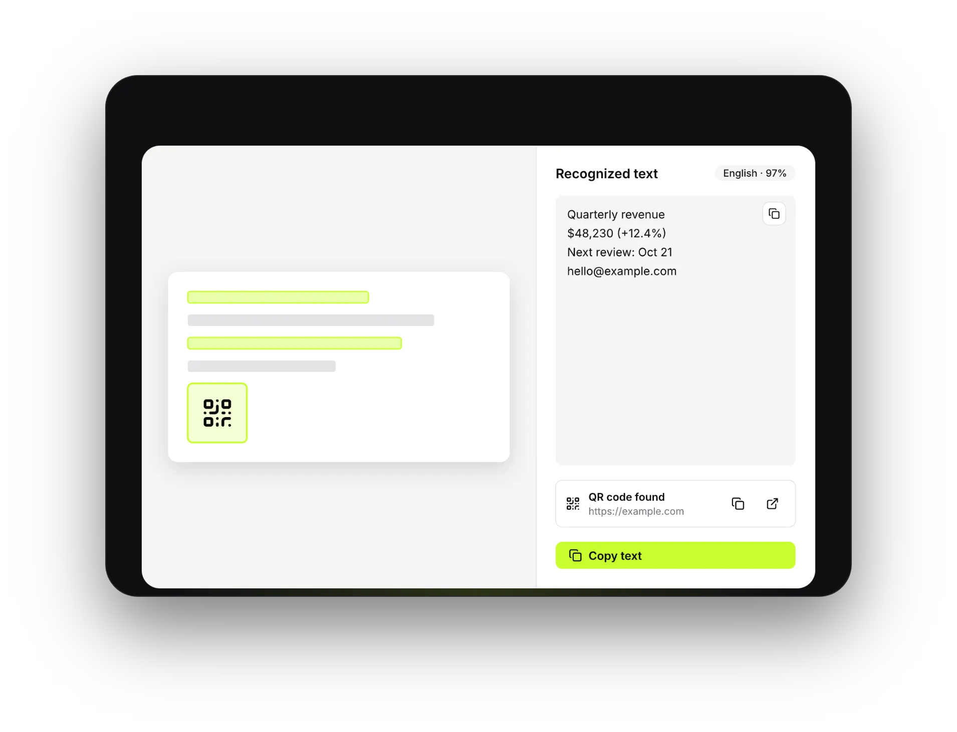 LumenGrab text from pixels interface